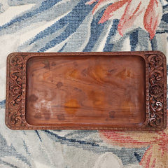 1960's Vintage Carved Wood Decorative Tray and Cup Set