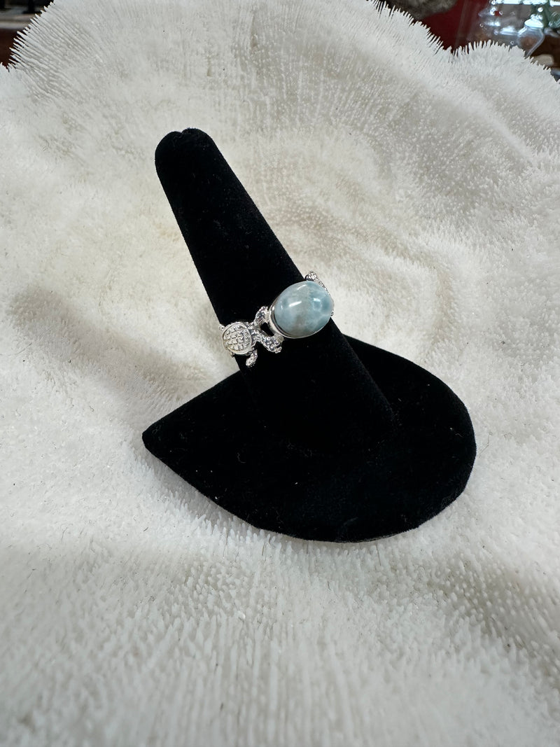 Larimar Sterling Silver Double Turtle Ring