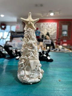 9" White Seashell Tree with Coral