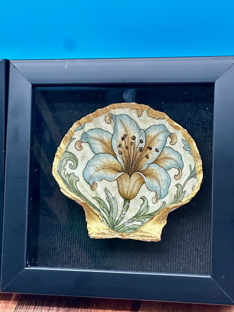 Decoupaged Scallop Shell Black Shadow Box Wall Art | Loving