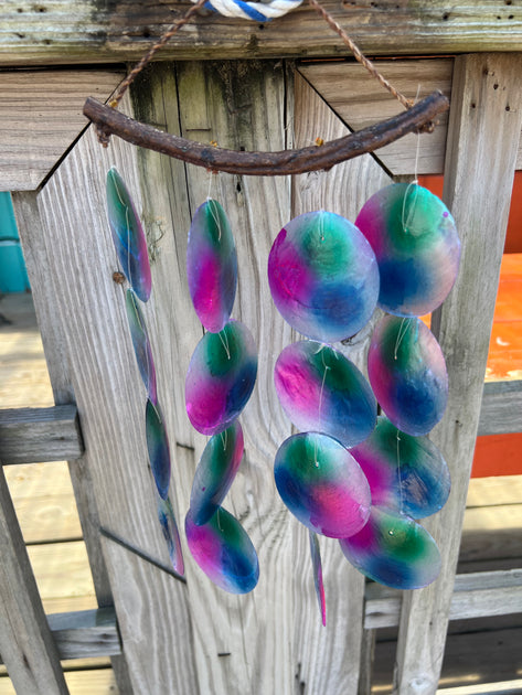 Wooden Wind Chime Multicolored Capiz Shell Dangles Coastal Home Decor