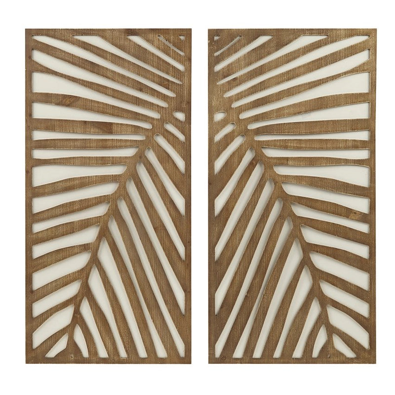 Carved Palm Leaves Tropical 2-Piece Wood Wall Art