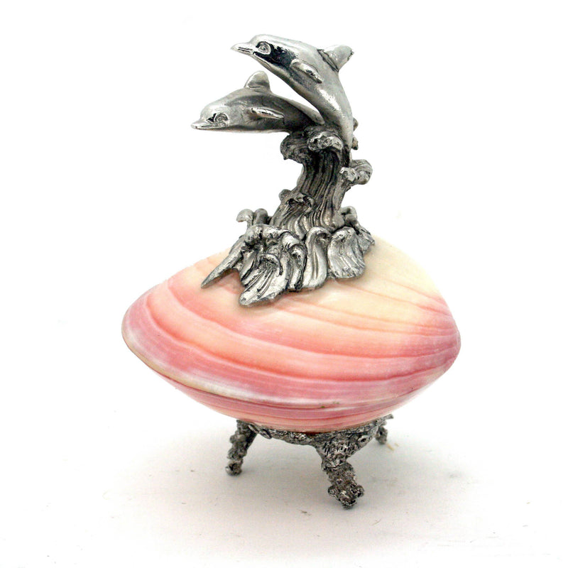 Pink & Ivory Clam with Pewter Dolphin