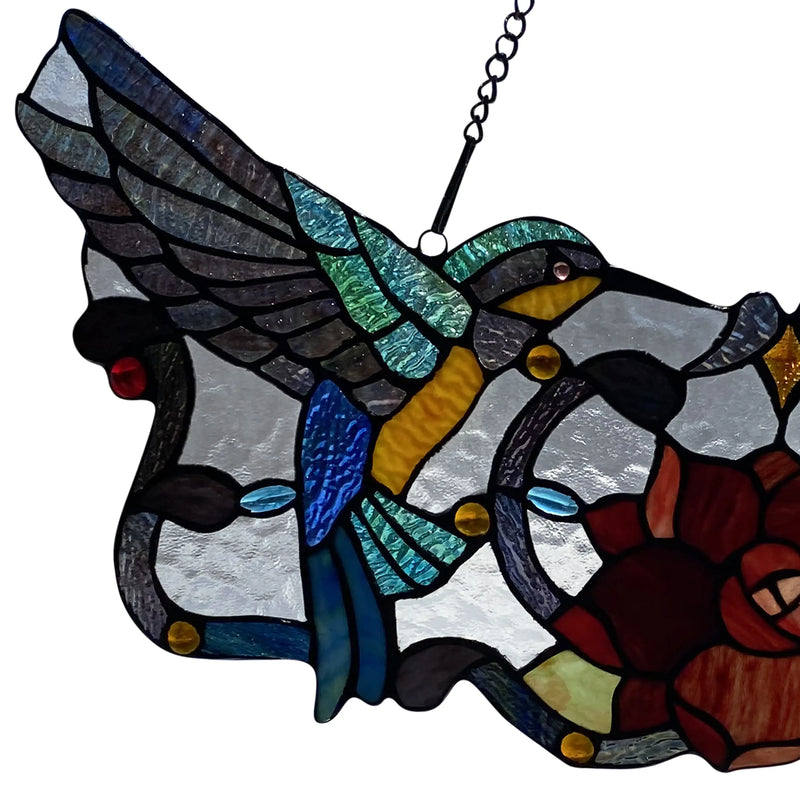 12"H Charlotte Multicolor Hummingbird Floral Window Panel