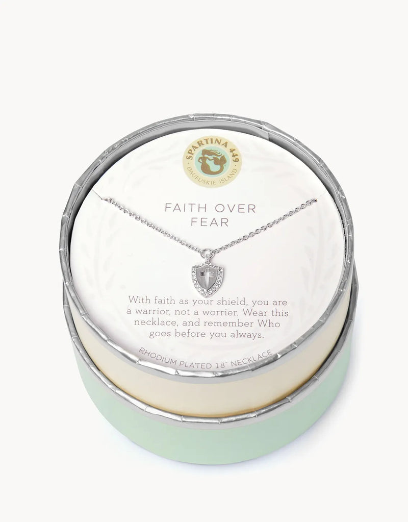 SLV Necklace 18" Faith Over Fear/Cross Shield SIL
