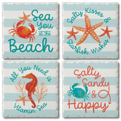 Coral Aqua Assorted Image Tumbled Tile Coaster 4 Pack