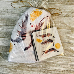 Shrimp Towel and Coaster Gift Set