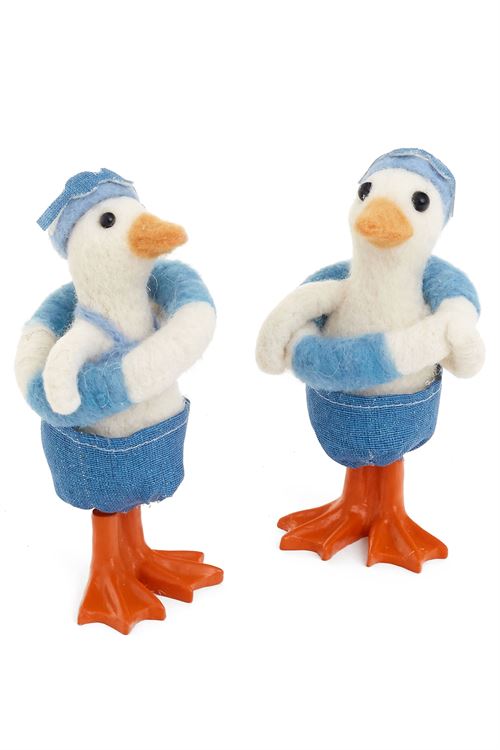 Felted Wool Swimming Ducks Figurine