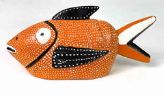 African Ceremonial Bozo Fish Puppet Sculpture - Orange with White & Black - 11
