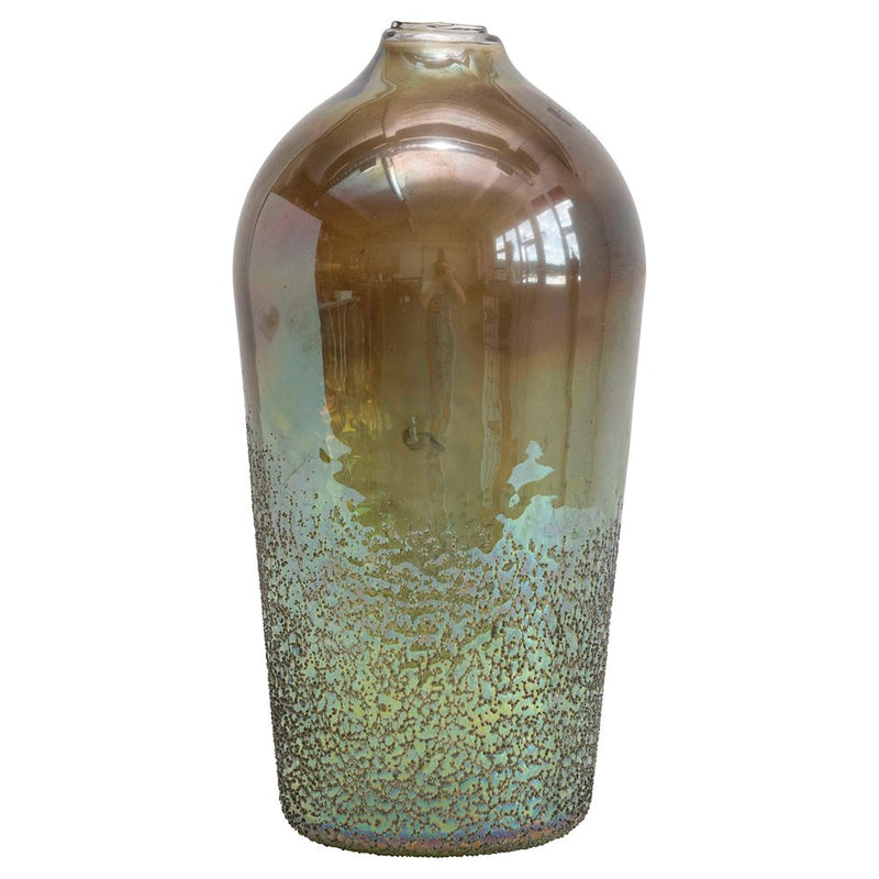 Glass Vase, Seeded Green Iridescent Finish