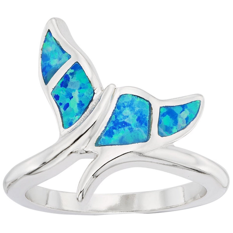 Sterling Silver Blue Inlay Opal Whale Tail Ring