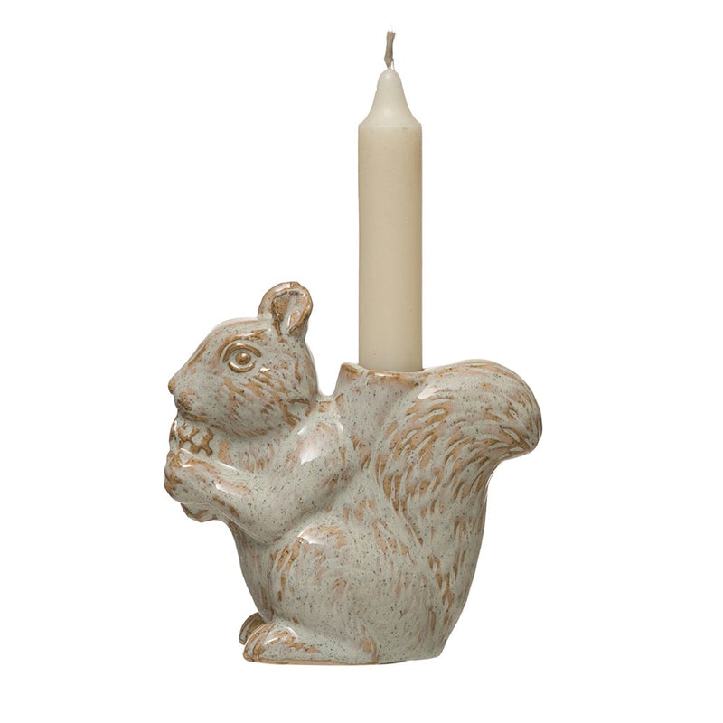 Stoneware Squirrel Taper Holder, Reactive Glaze, Cream Color (Each One Will Vary)