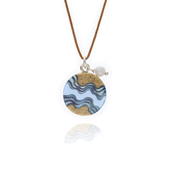 Seaway Necklace – Round Resin & Sand Pendant with Agate Accent by BoldB