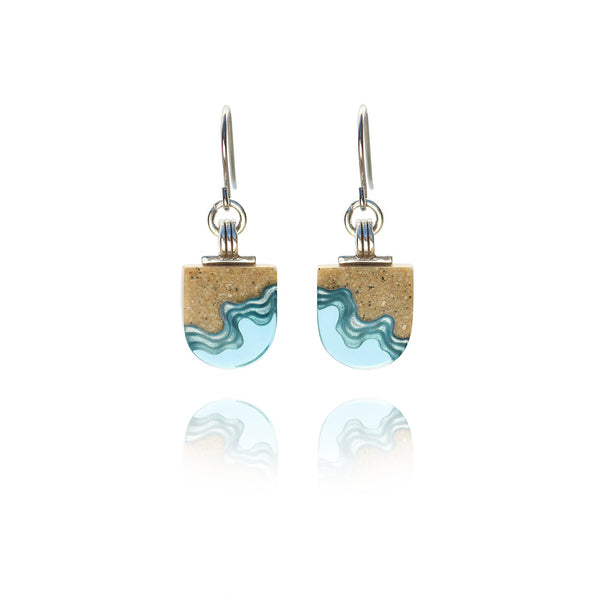 Shoreline Earrings – Aqua & Ultramarine U-Shaped Resin and Sand Drops by BoldB