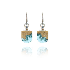 Shoreline Earrings – Aqua & Ultramarine U-Shaped Resin and Sand Drops by BoldB