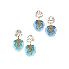 Cape Earrings – Aqua & Ultramarine Resin and Sand Stud Drops by BoldB