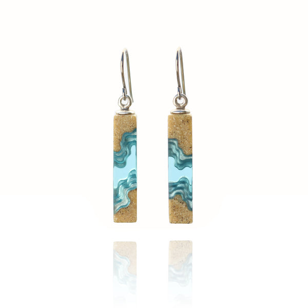 Strait Earrings – Resin and Sand Minimalist Rectangle Drops by BoldB