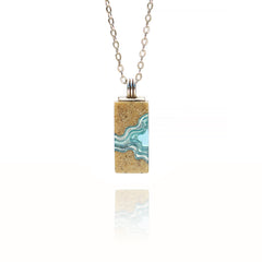 Delta Necklace – Blue Resin & Sand Minimalist Rectangle Pendant by BoldB