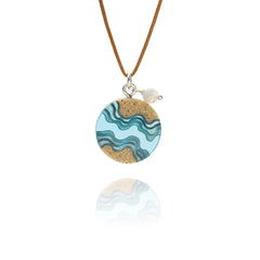 Seaway Necklace – Round Resin & Sand Pendant with Agate Accent by BoldB