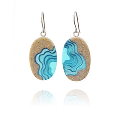 Littoral Oval Earrings – Aqua & Ultramarine Resin and Sand Drops by BoldB