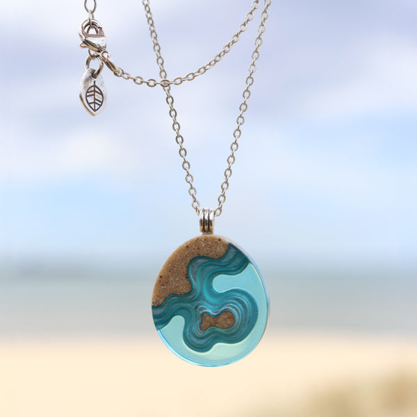Promontory Teardrop Necklace – Sand & Resin Ocean Pendant by BoldB