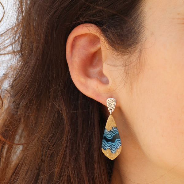 Gorge Drop Earrings – Ultramarine Sand & Resin Ocean Design by BoldB