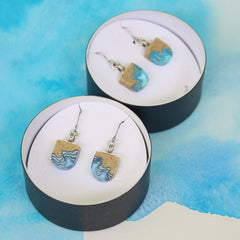 Shoreline Earrings – Aqua & Ultramarine U-Shaped Resin and Sand Drops by BoldB