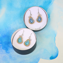 Basin Earrings – Asymmetrical Sand & Resin Drops with Agate Gem by BoldB
