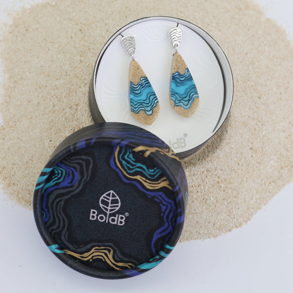 Gorge Drop Earrings – Ultramarine Sand & Resin Ocean Design by BoldB