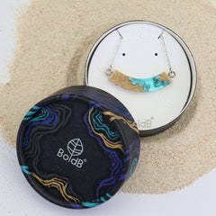 Headland Necklace – Aqua Resin & Sand Coastal Arc Pendant by BoldB