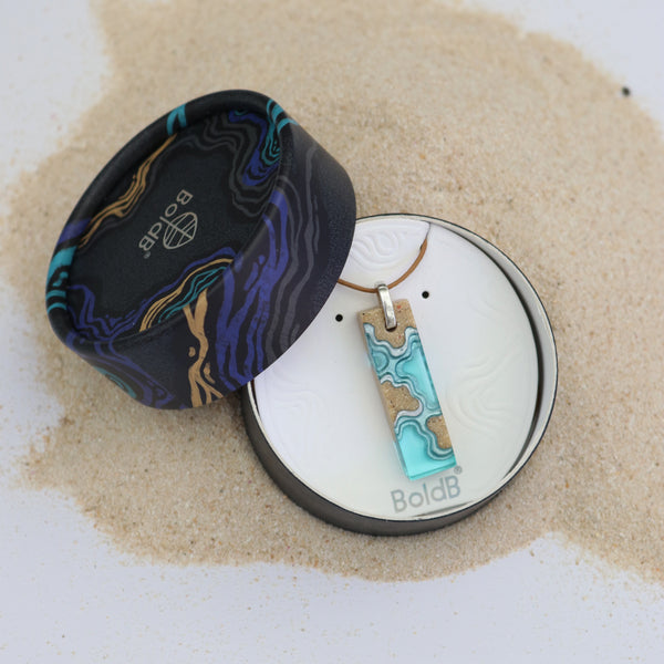Islands Necklace – Aqua & Ultramarine Resin and Sand Pendant by BoldB