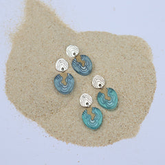 Cape Earrings – Aqua & Ultramarine Resin and Sand Stud Drops by BoldB