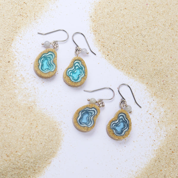 Basin Earrings – Asymmetrical Sand & Resin Drops with Agate Gem by BoldB