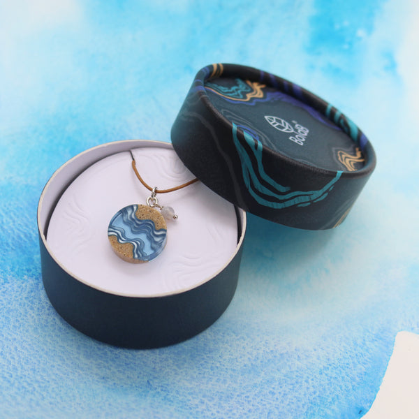 Seaway Necklace – Round Resin & Sand Pendant with Agate Accent by BoldB