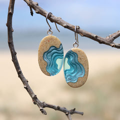 Littoral Oval Earrings – Aqua & Ultramarine Resin and Sand Drops by BoldB
