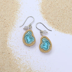 Basin Earrings – Asymmetrical Sand & Resin Drops with Agate Gem by BoldB