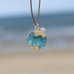 Seaway Necklace – Round Resin & Sand Pendant with Agate Accent by BoldB