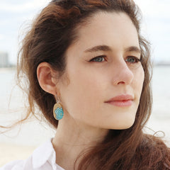 Littoral Oval Earrings – Aqua & Ultramarine Resin and Sand Drops by BoldB