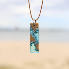 Islands Necklace – Aqua & Ultramarine Resin and Sand Pendant by BoldB