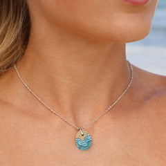Oceanfront Necklace – Aqua & Ultramarine Resin and Sand Oval Pendant by BoldB