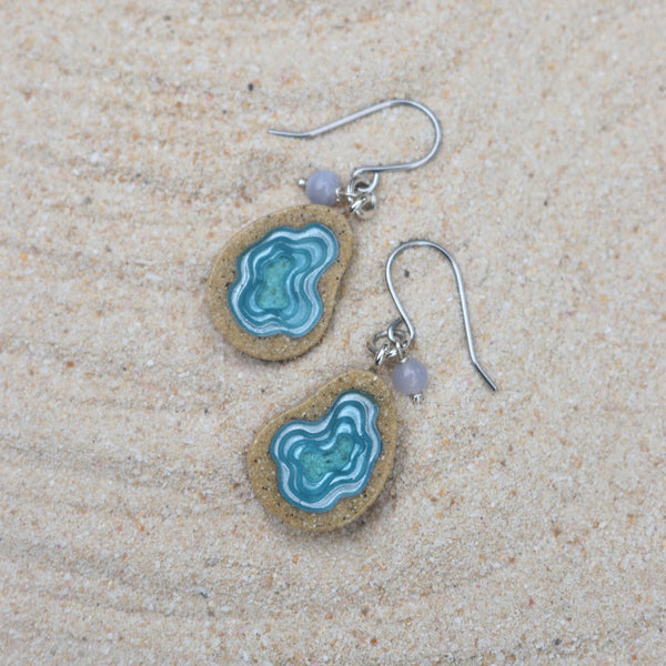Basin Earrings – Asymmetrical Sand & Resin Drops with Agate Gem by BoldB