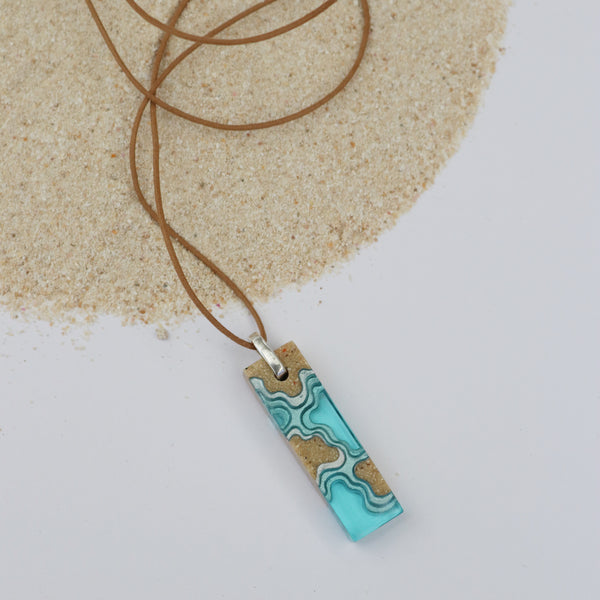 Islands Necklace – Aqua & Ultramarine Resin and Sand Pendant by BoldB