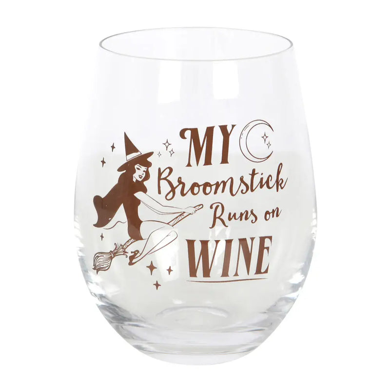 My Broomstick Runs On Wine Halloween Stemless Glass