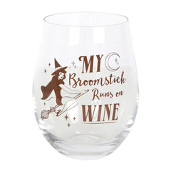 My Broomstick Runs On Wine Halloween Stemless Glass