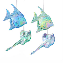 Christmas Ornament – Coastal Fish & Stingray Holiday Decor Iridescent Blue & Green 4.75