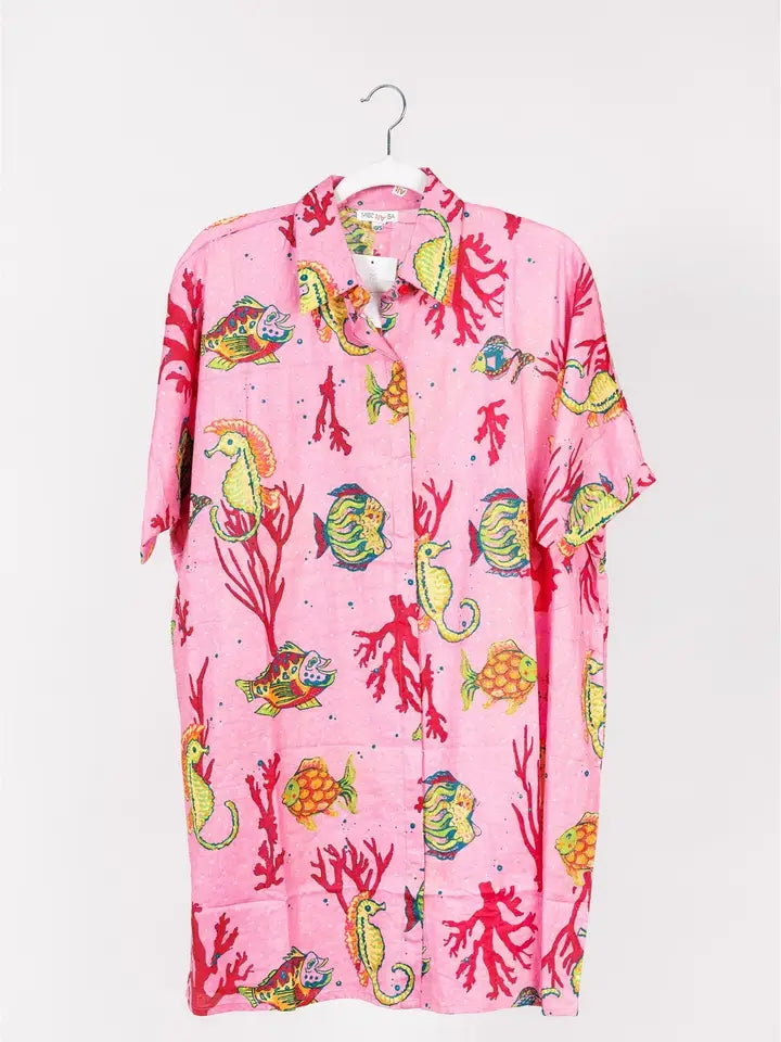 Valencia Sealife Shirt Dress – Pink Multi