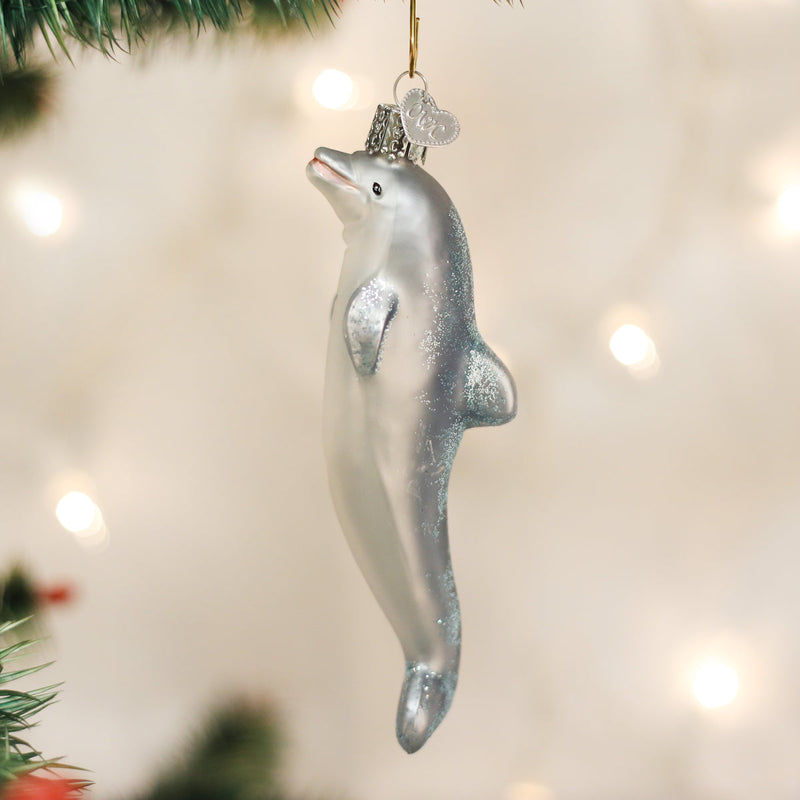 Playful Dolphin Glass Ornament