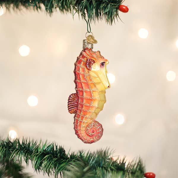 Orange Sea Horse Glass Ornament