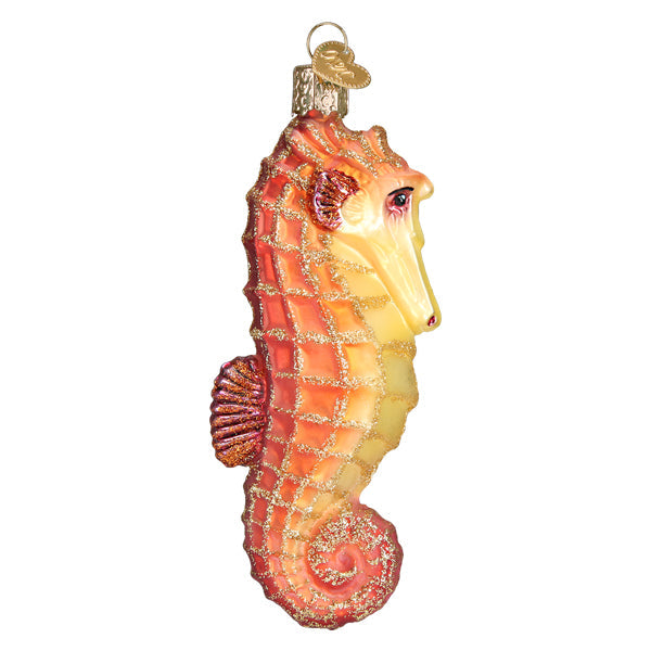 Orange Sea Horse Glass Ornament