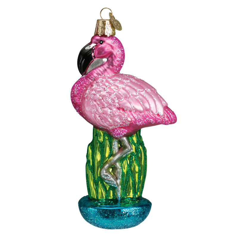 Flamingo Christmas Glass Ornament